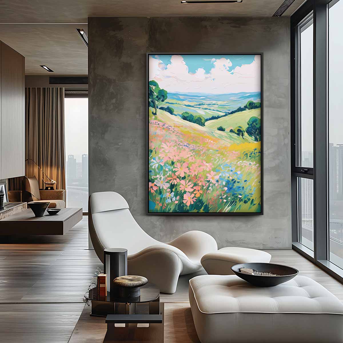 Zomerse Bloemenveld Harmonie Kunstwerk-canvas-dibond-plexiglas-wanddecoratie-WallArtistic