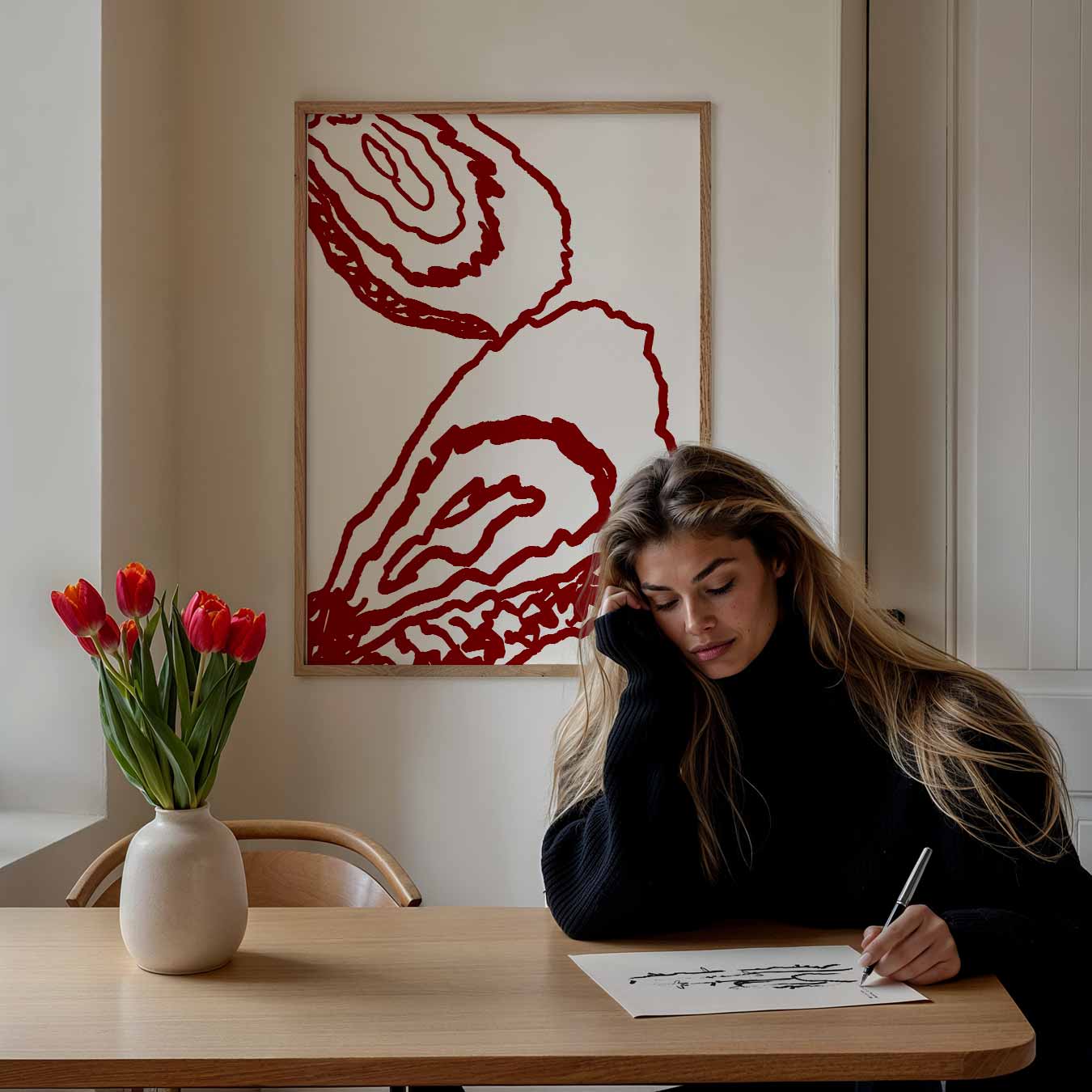 Minimalistische Rode Lijntekening Poster-WallArtistic