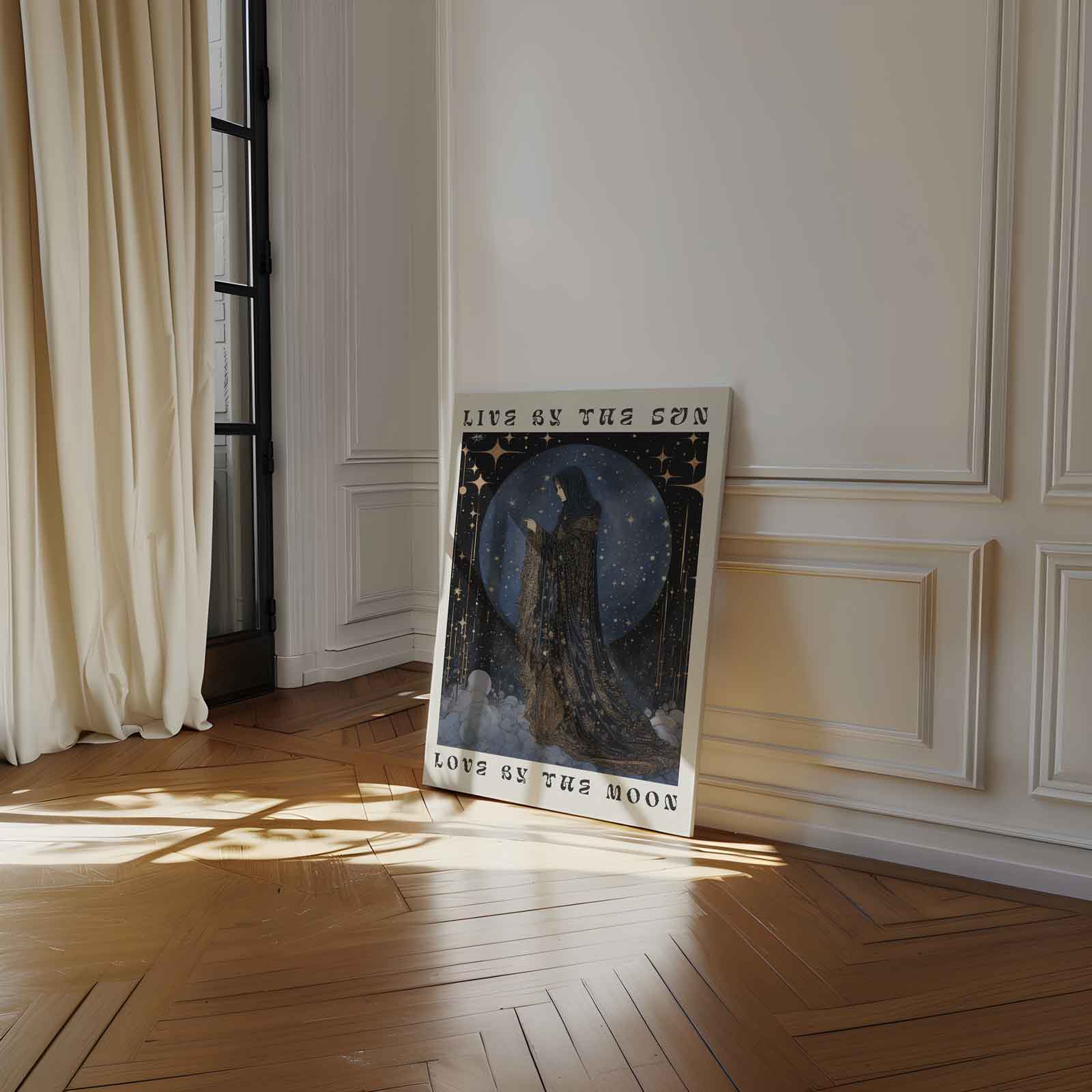 Mystieke Zon en Maan Vrouw Kunstwerk-canvas-dibond-plexiglas-wanddecoratie-WallArtistic