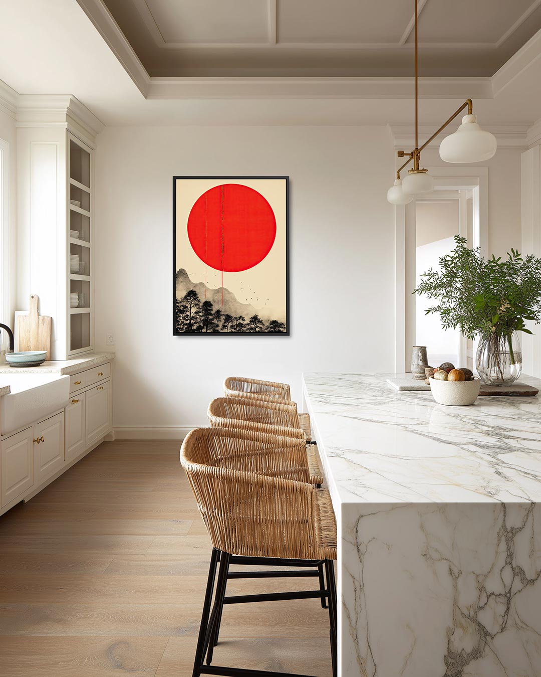 Rode zon landschap Kunstwerk