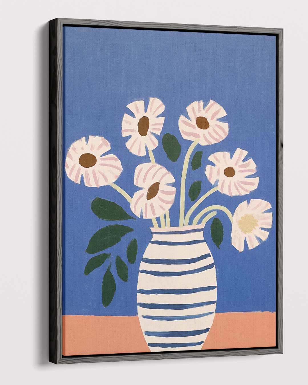 Stralende Bloemen in Gestreepte Vaas Kunstwerk-canvas-dibond-plexiglas-wanddecoratie-WallArtistic