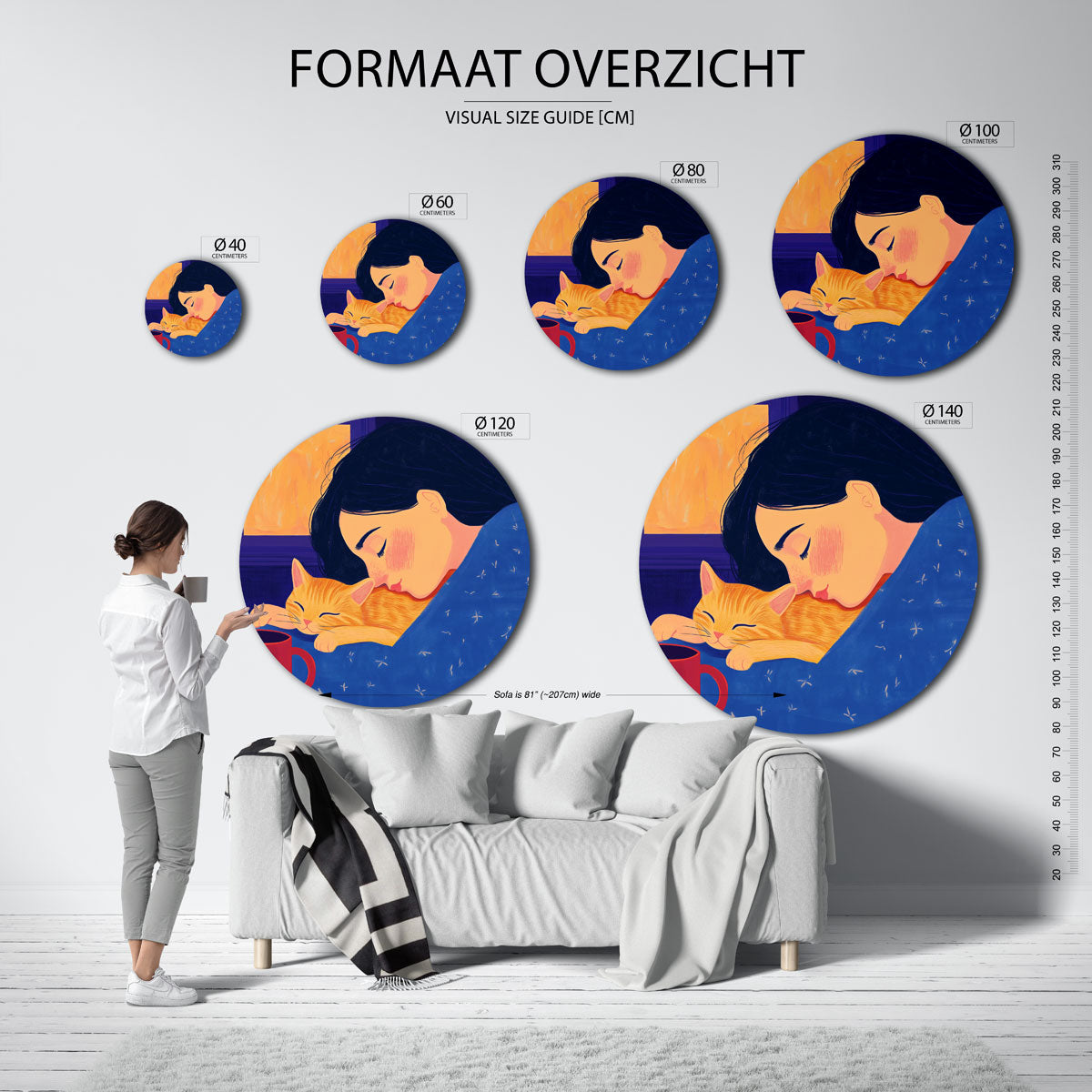 Slapende vrouw en kat Muurcirkel