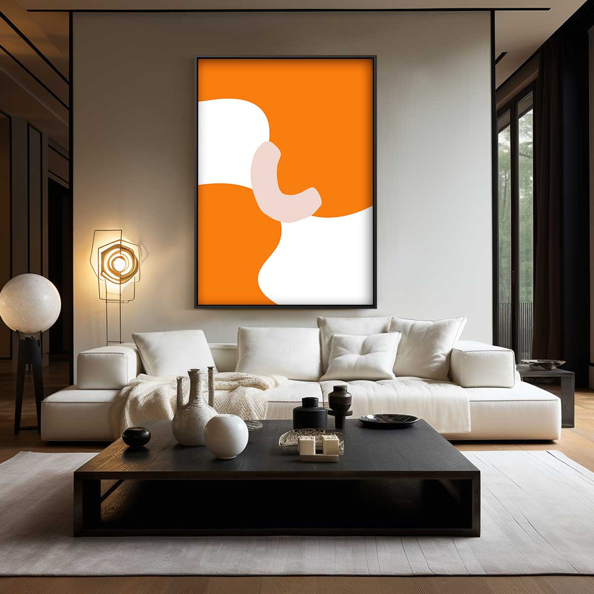 Speelse Oranje Golven Kunstwerk-canvas-dibond-plexiglas-wanddecoratie-WallArtistic