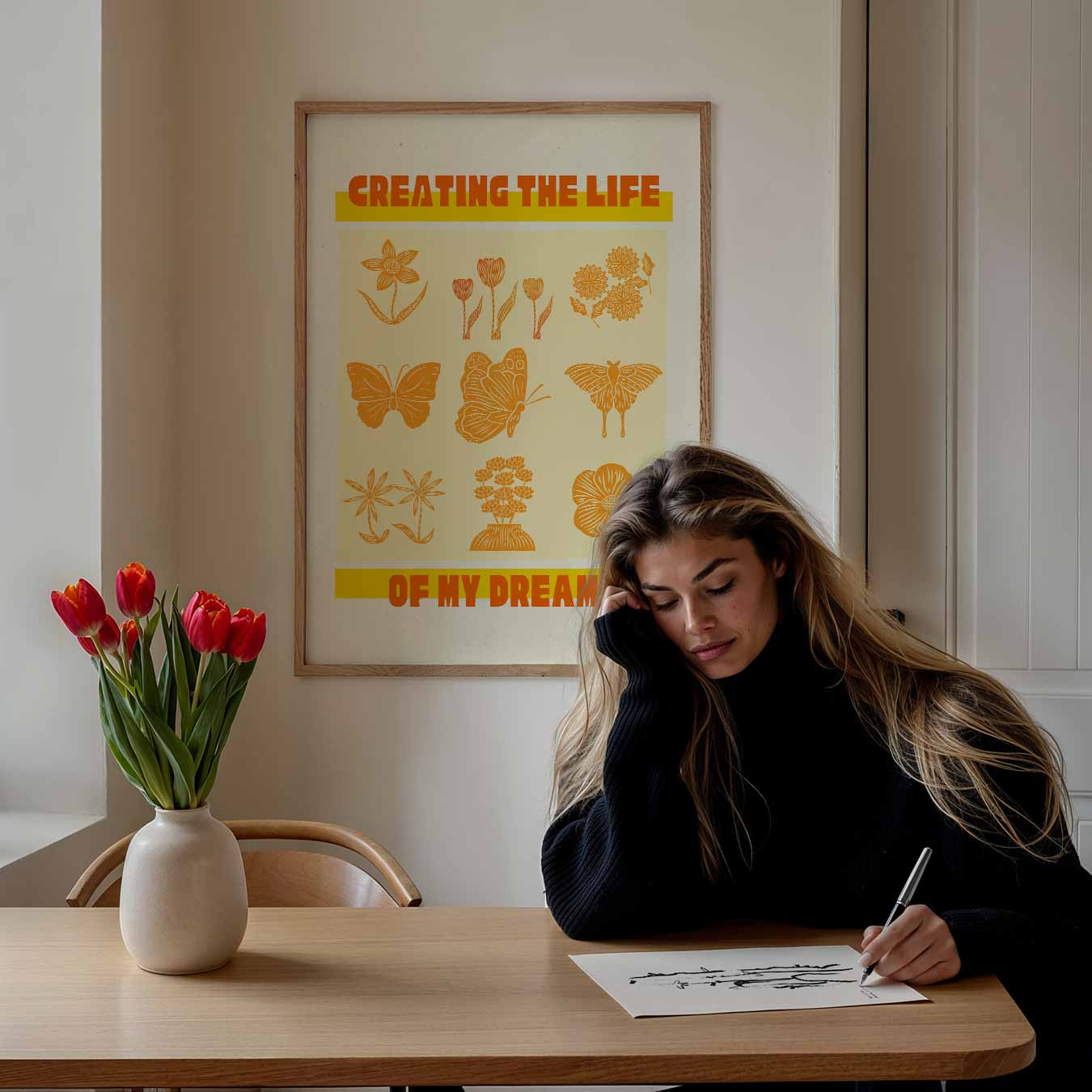 Dromerige Bloemen en Vlinders Poster