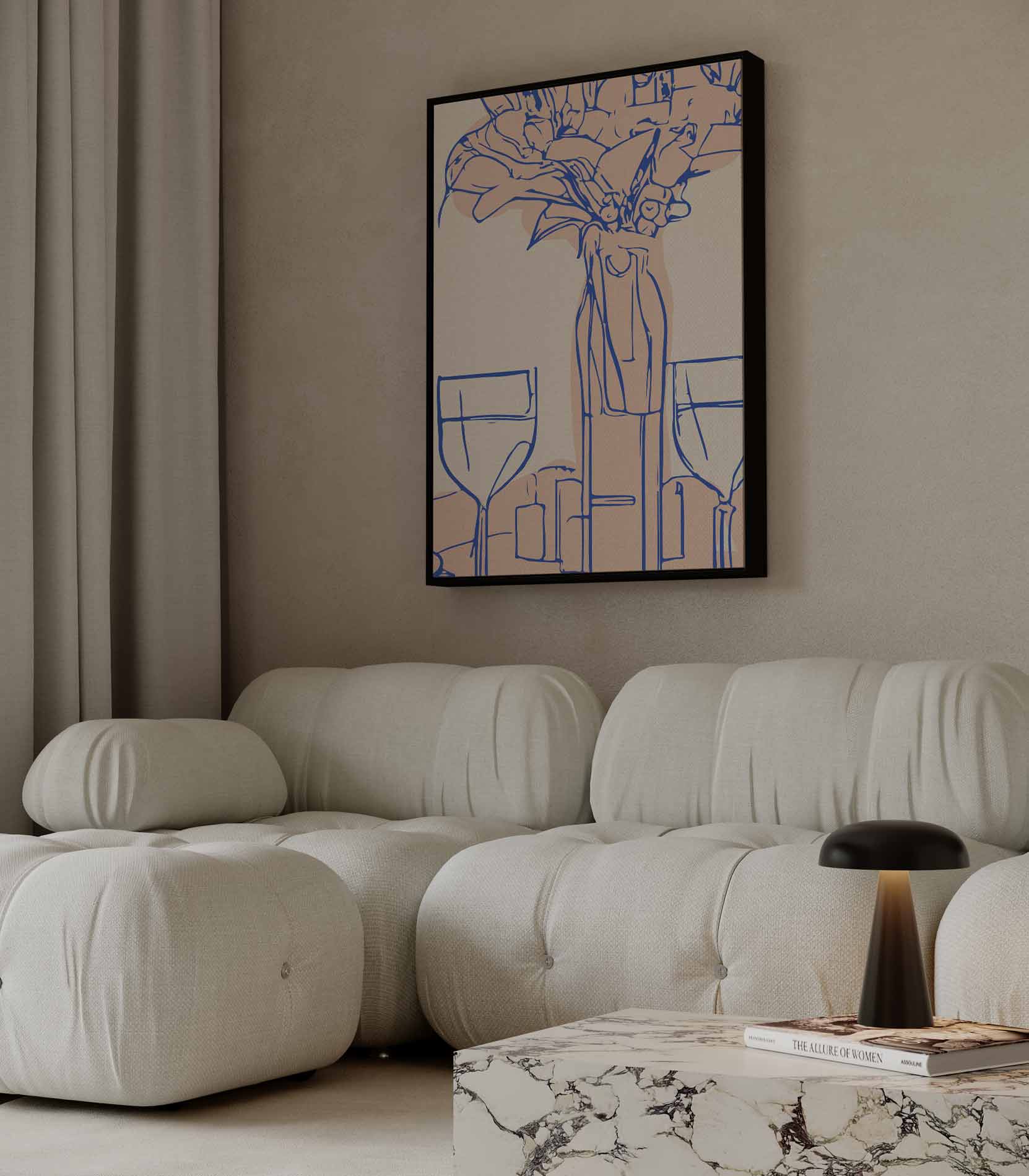 Stilleven met Wijn en Bloemen Kunstwerk-canvas-dibond-plexiglas-wanddecoratie-WallArtistic