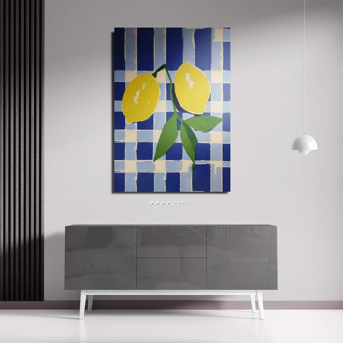 Zonnige Citroenen op Blauwe Schachtdoeken Kunstwerk-canvas-dibond-plexiglas-wanddecoratie-WallArtistic