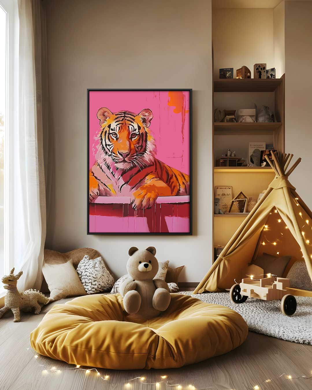 Kleurrijke Tijger Kunst Kunstwerk-canvas-dibond-plexiglas-wanddecoratie-WallArtistic