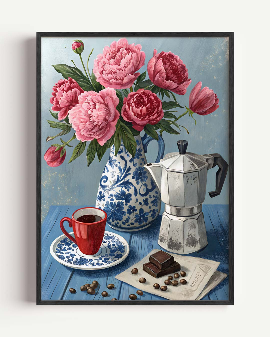 Bloemen en Koffie Stilleven Poster-WallArtistic