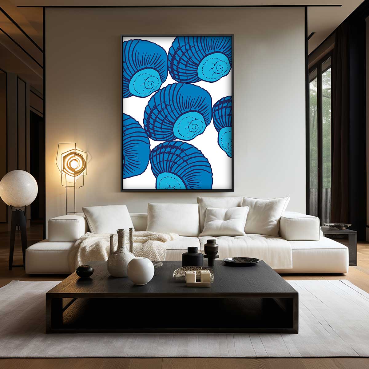 Blauw Gedraaid Schelpenkunstwerk Kunstwerk-canvas-dibond-plexiglas-wanddecoratie-WallArtistic