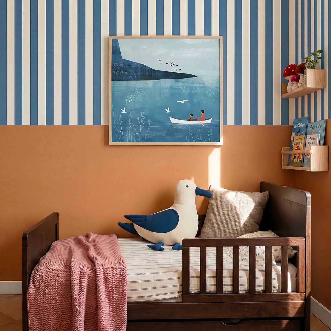 Roeiboot op blauwe zee Poster