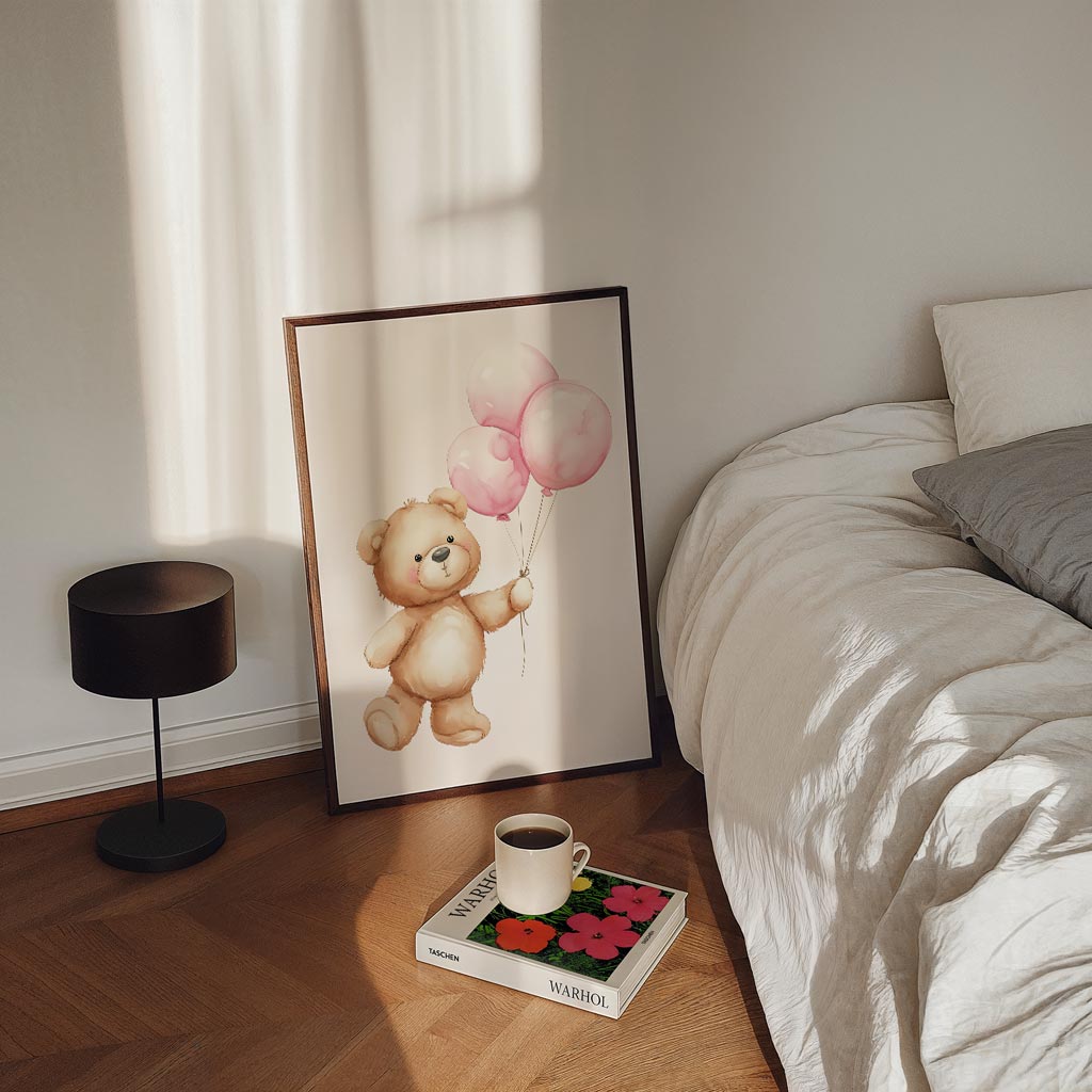 Schattige Teddybeer met Ballonnen Poster
