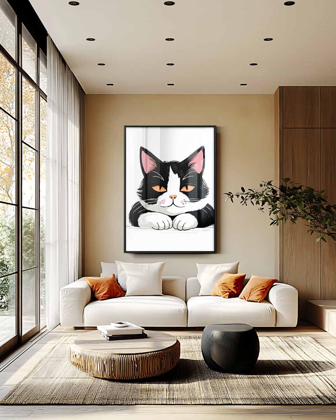 Knappe Kat met Oranje Ogen Kunstwerk-canvas-dibond-plexiglas-wanddecoratie-WallArtistic