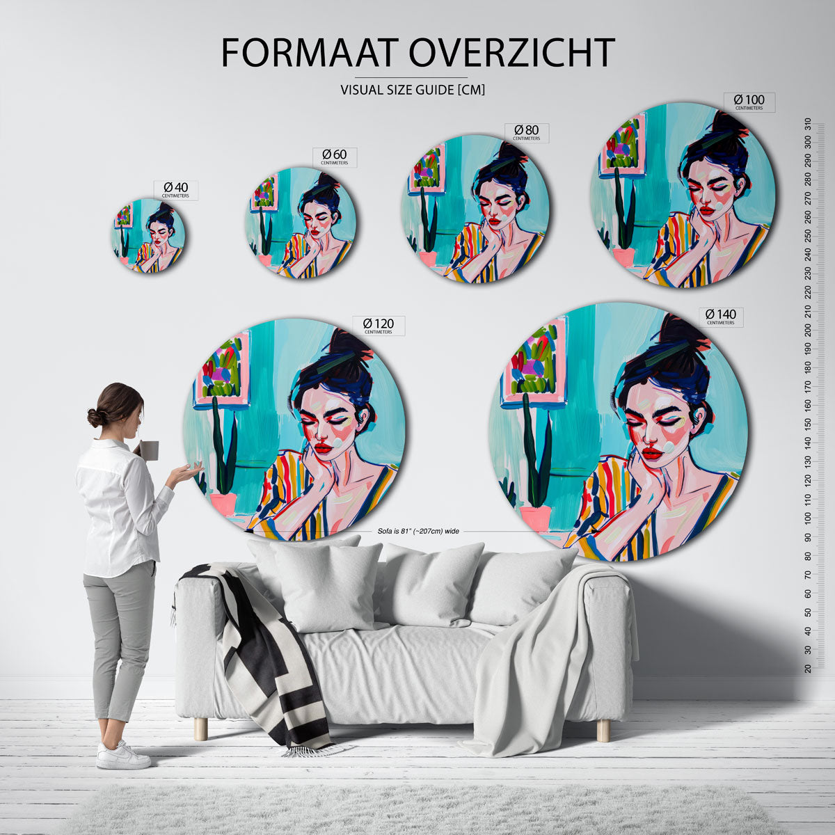 Vrouw met gestreepte blouse Muurcirkel
