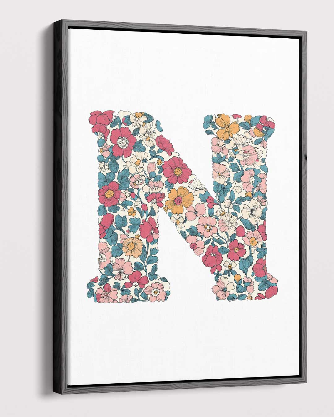 Bloemen Monogram N Kunstwerk-canvas-dibond-plexiglas-wanddecoratie-WallArtistic