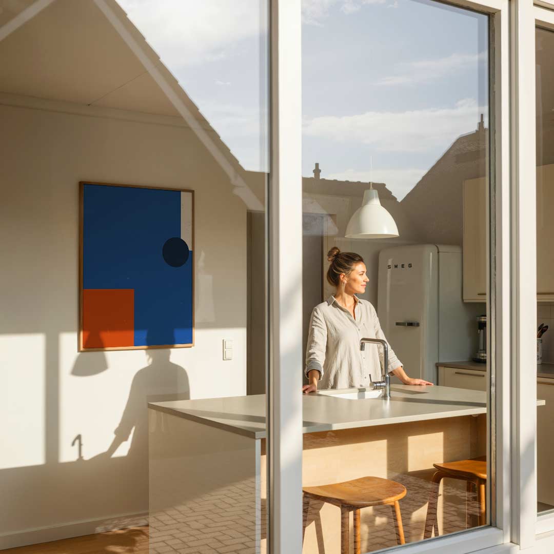 Moderne Abstracte Blauw-Oranje Poster-WallArtistic