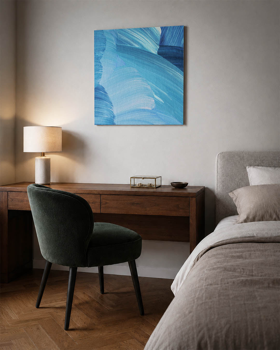 Dynamische blauwe strokes Kunstwerk