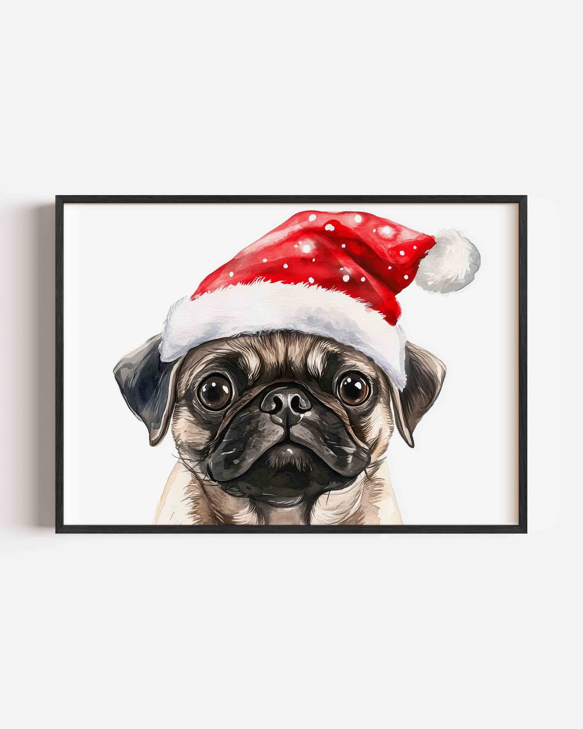 Mopshond met kerstmuts Poster