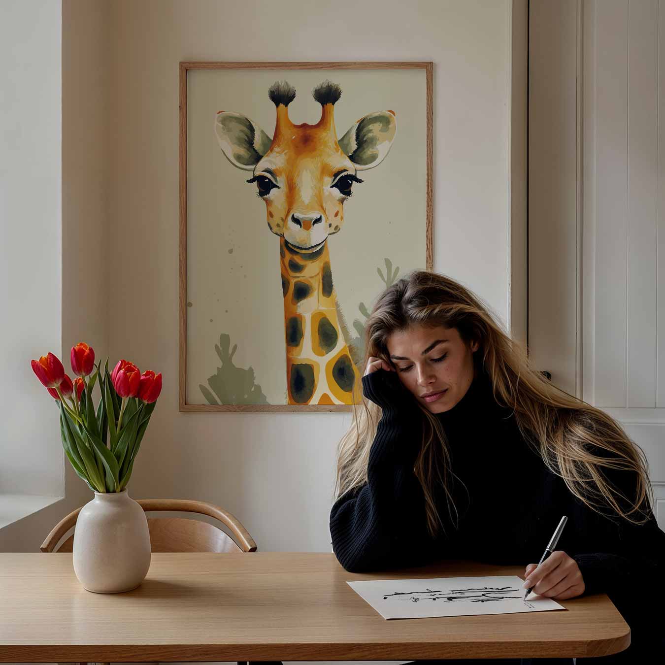 Vrolijke Giraffe Kunstposter