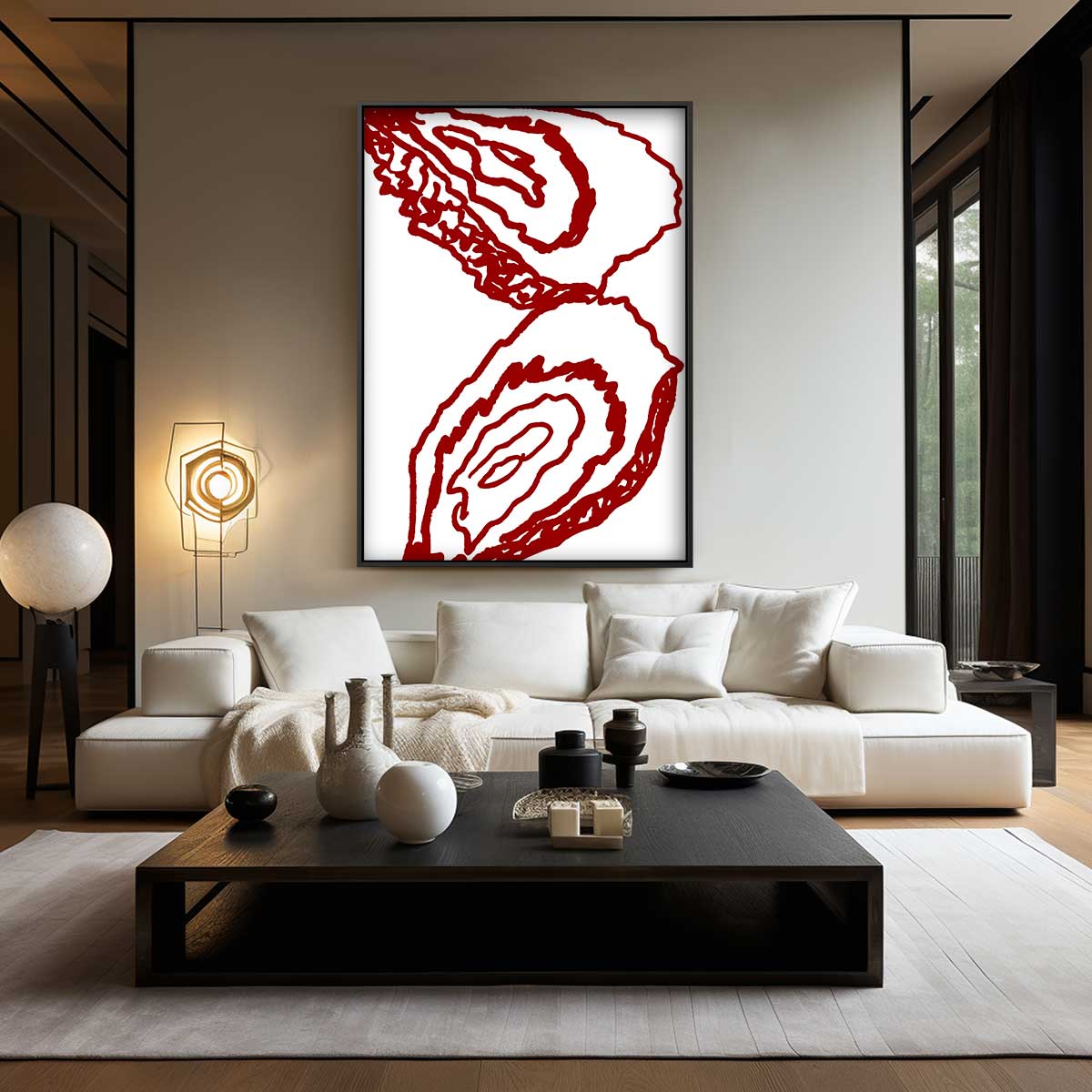 Rode Oester Lijnen Kunstwerk-canvas-dibond-plexiglas-wanddecoratie-WallArtistic