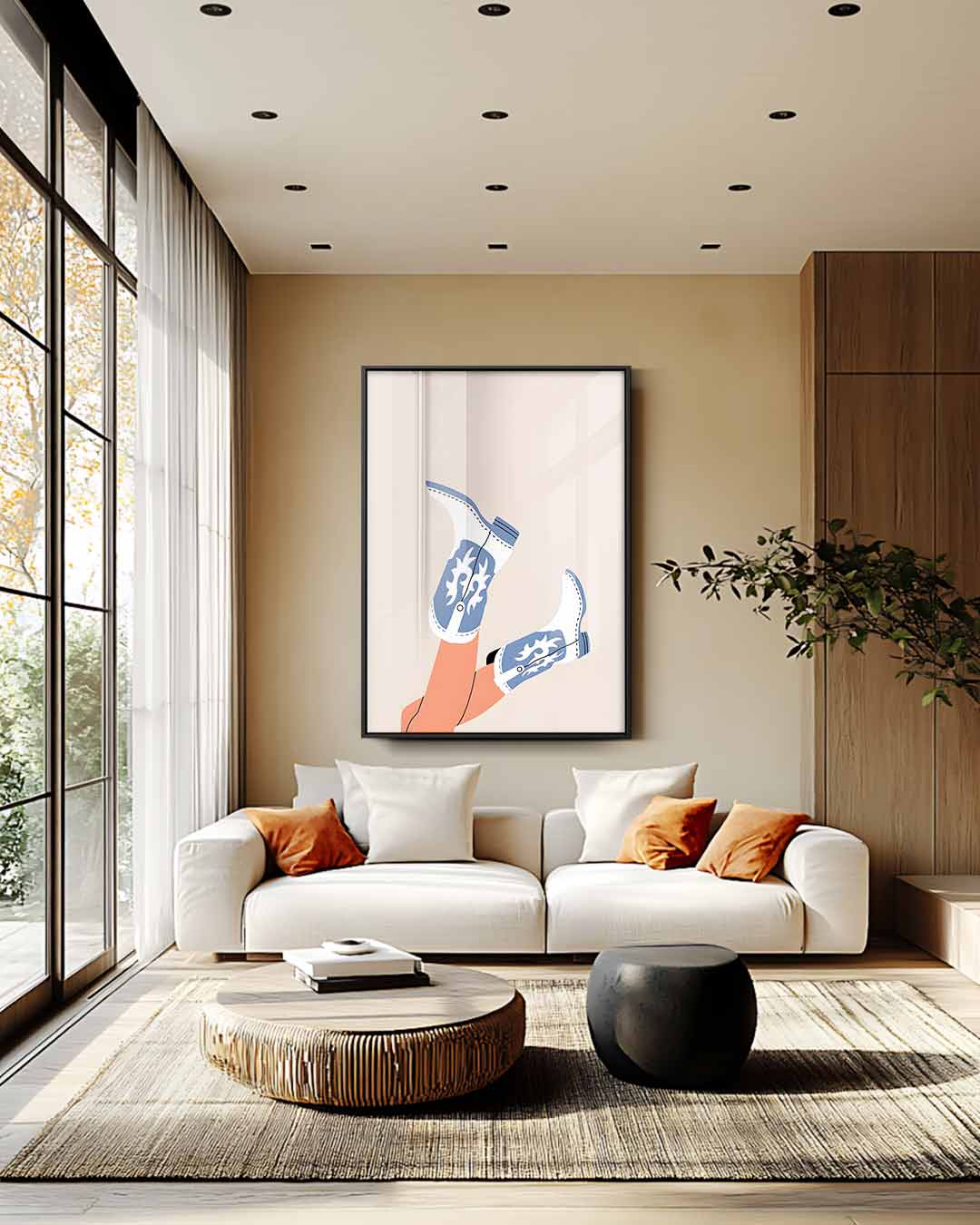 Speelse Cowboylaarzen Illustratie Kunstwerk-canvas-dibond-plexiglas-wanddecoratie-WallArtistic