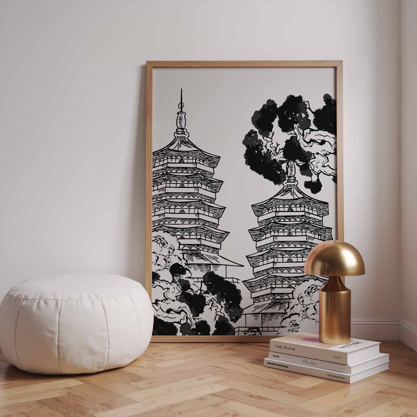 Zen Pagode Illustratie Poster