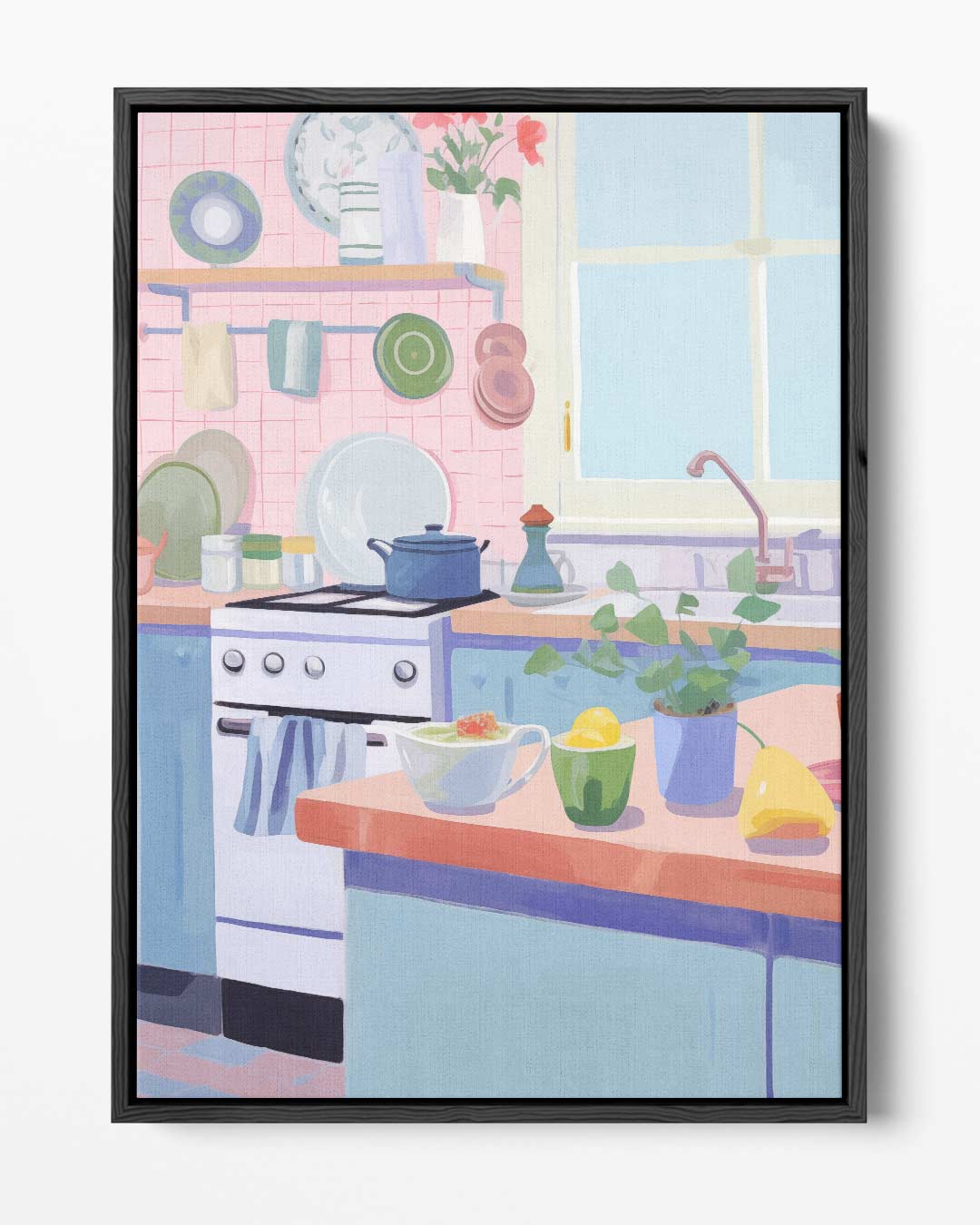 Kleurrijke Keukenidylle Kunstwerk-canvas-dibond-plexiglas-wanddecoratie-WallArtistic