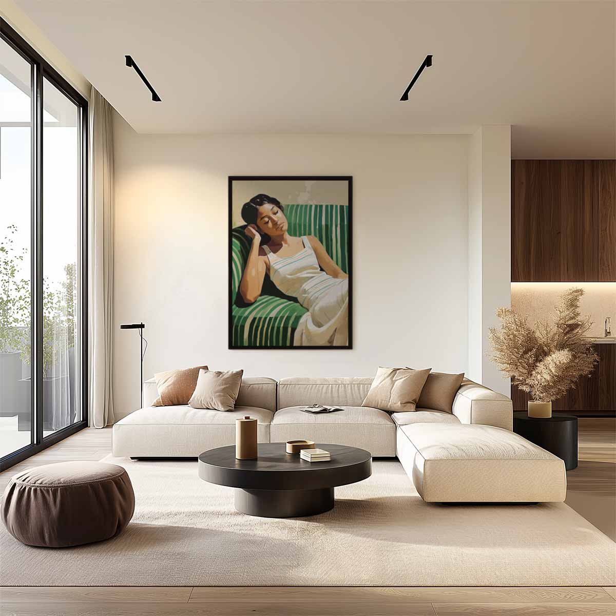 Dromerige Rust op een Groene Bank Kunstwerk-canvas-dibond-plexiglas-wanddecoratie-WallArtistic