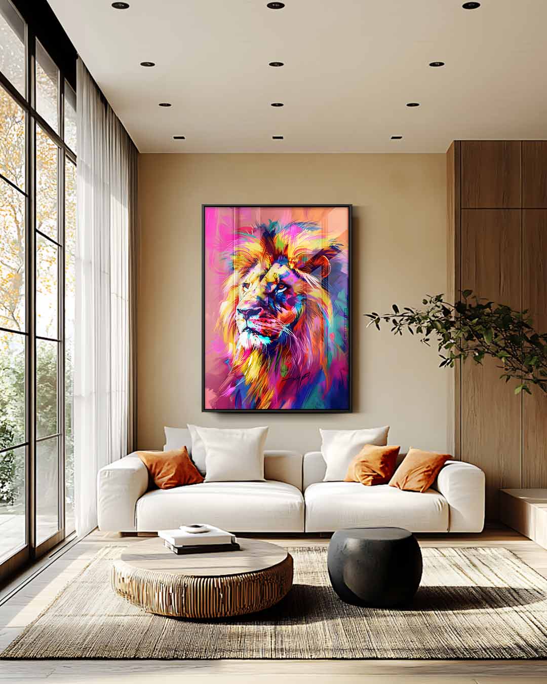 Kleurrijke Leeuw Kunstwerk-canvas-dibond-plexiglas-wanddecoratie-WallArtistic