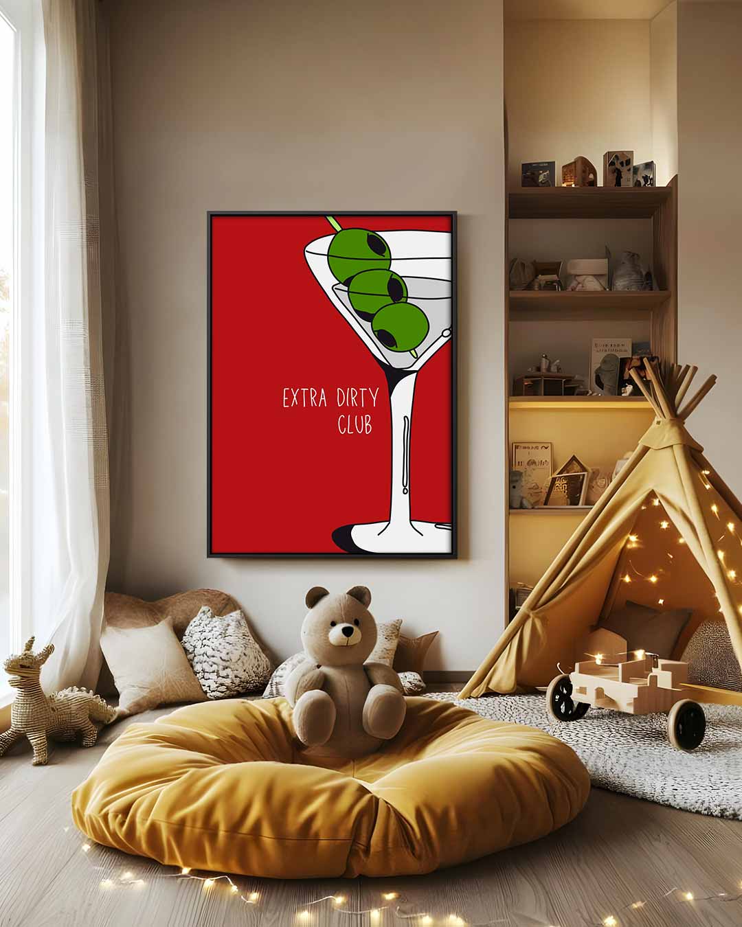 Martini en Olijven Pop Art Kunstwerk-canvas-dibond-plexiglas-wanddecoratie-WallArtistic