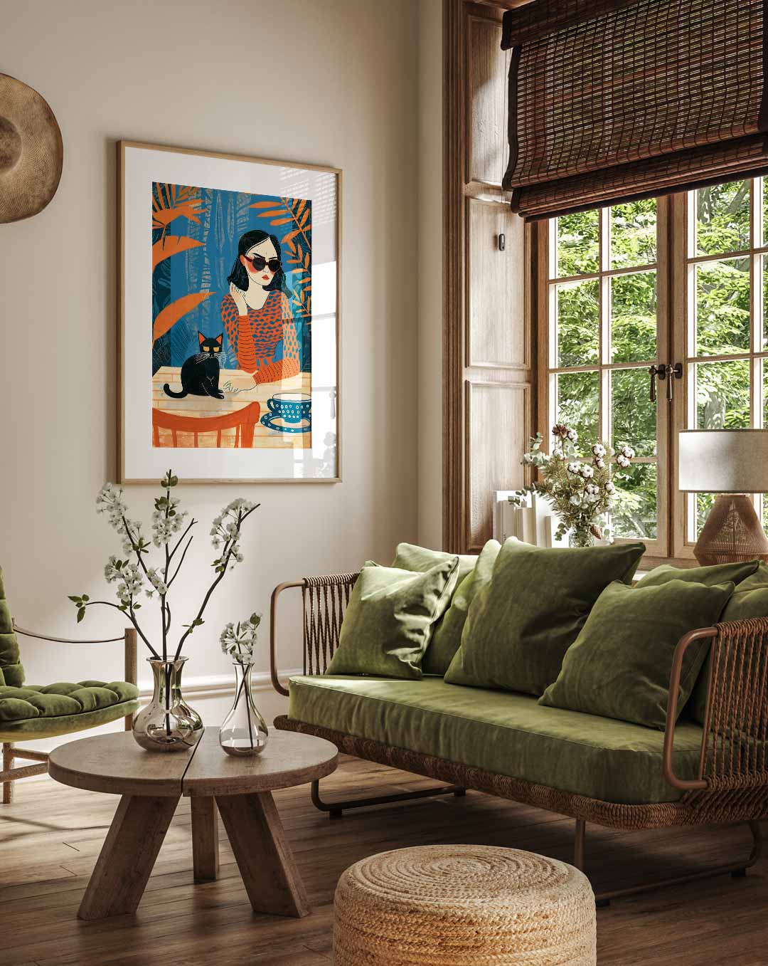 Stijlvolle Kat en Vrouw Poster