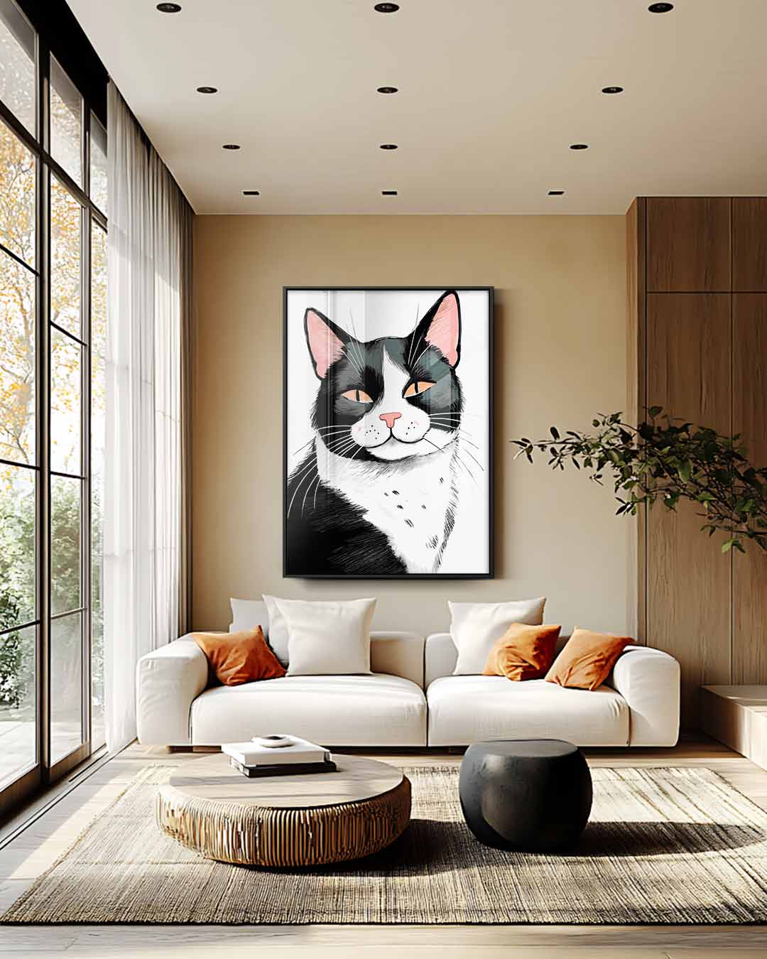 Schattige Kat Illustratie Kunstwerk-canvas-dibond-plexiglas-wanddecoratie-WallArtistic