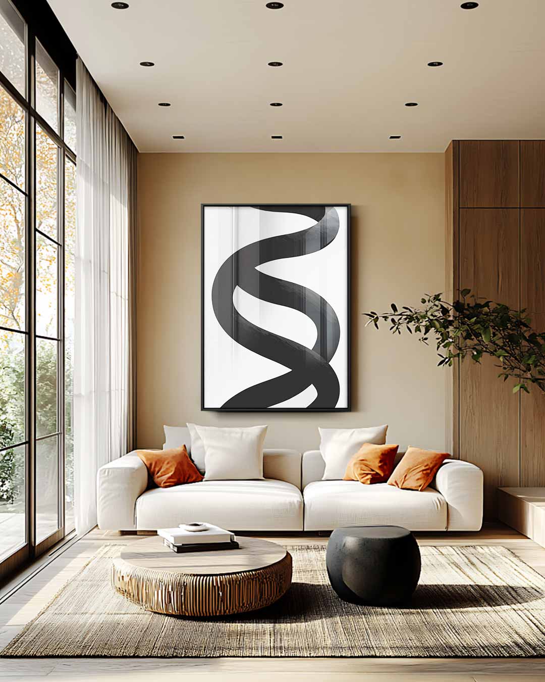 Zwarte Werveling op Wit Kunstwerk-canvas-dibond-plexiglas-wanddecoratie-WallArtistic