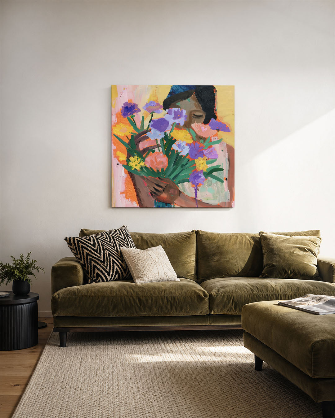 Bloemen en vrouw Kunstwerk