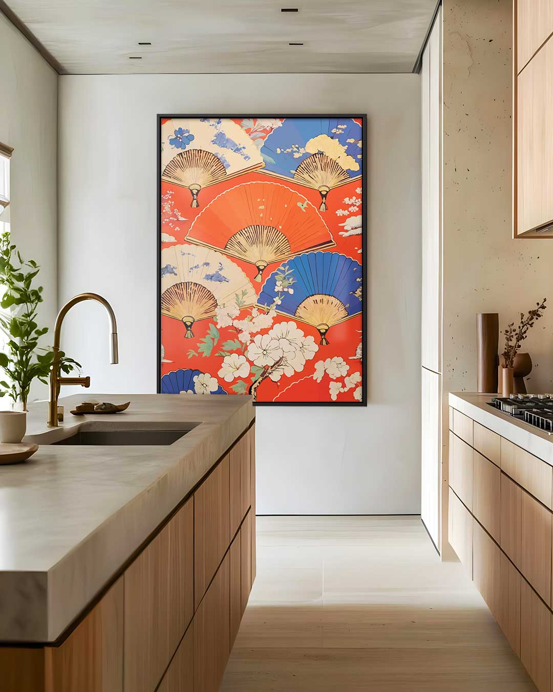 Kleurrijke Waaiers en Bloemen Kunstwerk-canvas-dibond-plexiglas-wanddecoratie-WallArtistic