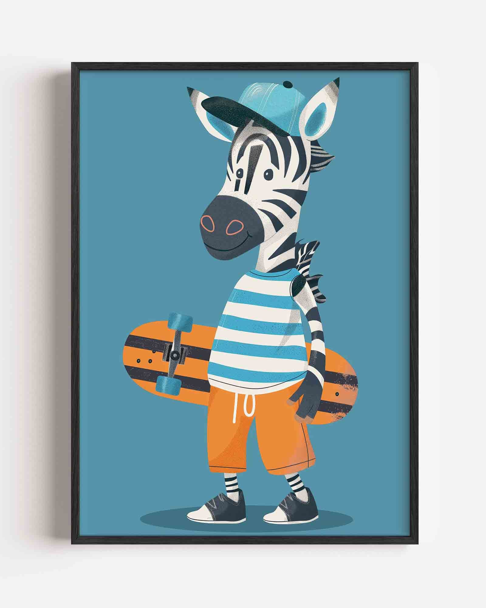 Zebra met skateboard Poster