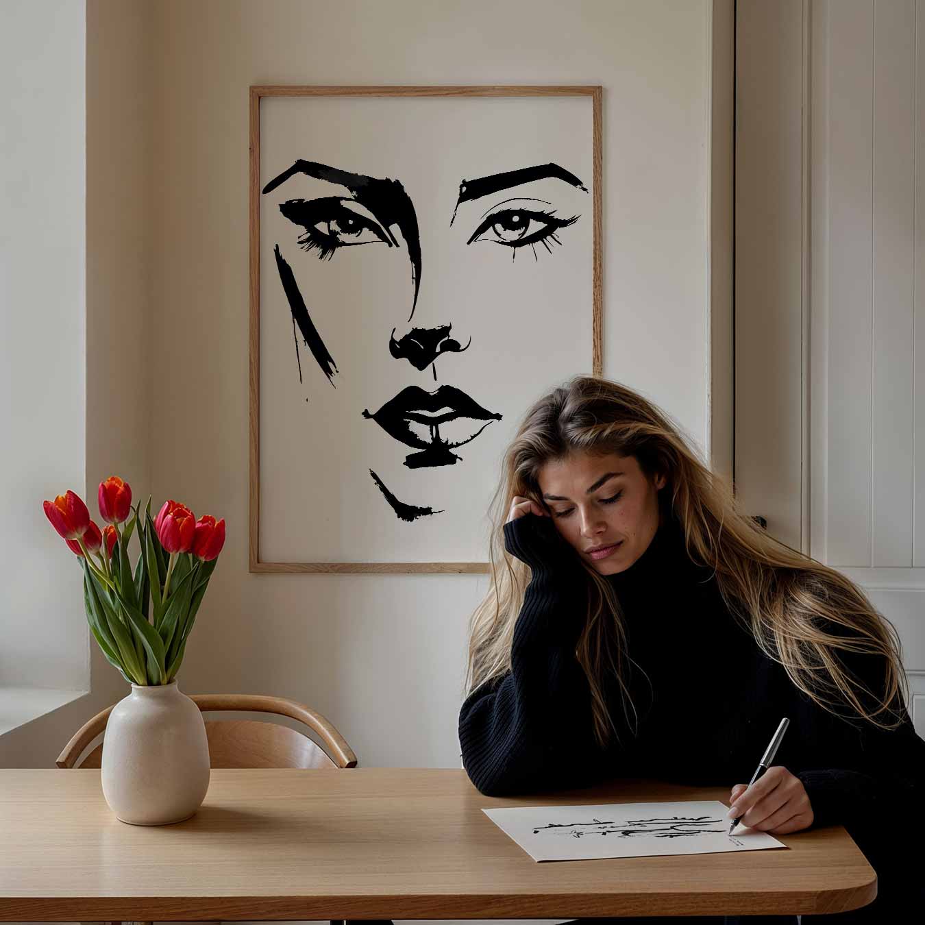 Elegante Vrouwengezicht Illustratie Poster-WallArtistic