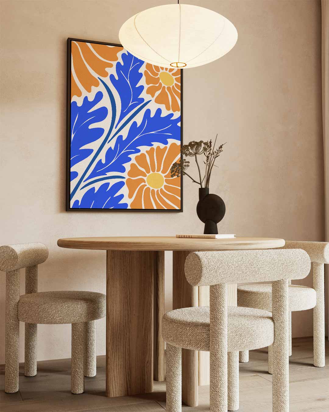 Bloeiend Blauw Oranjetapijt Kunstwerk-canvas-dibond-plexiglas-wanddecoratie-WallArtistic