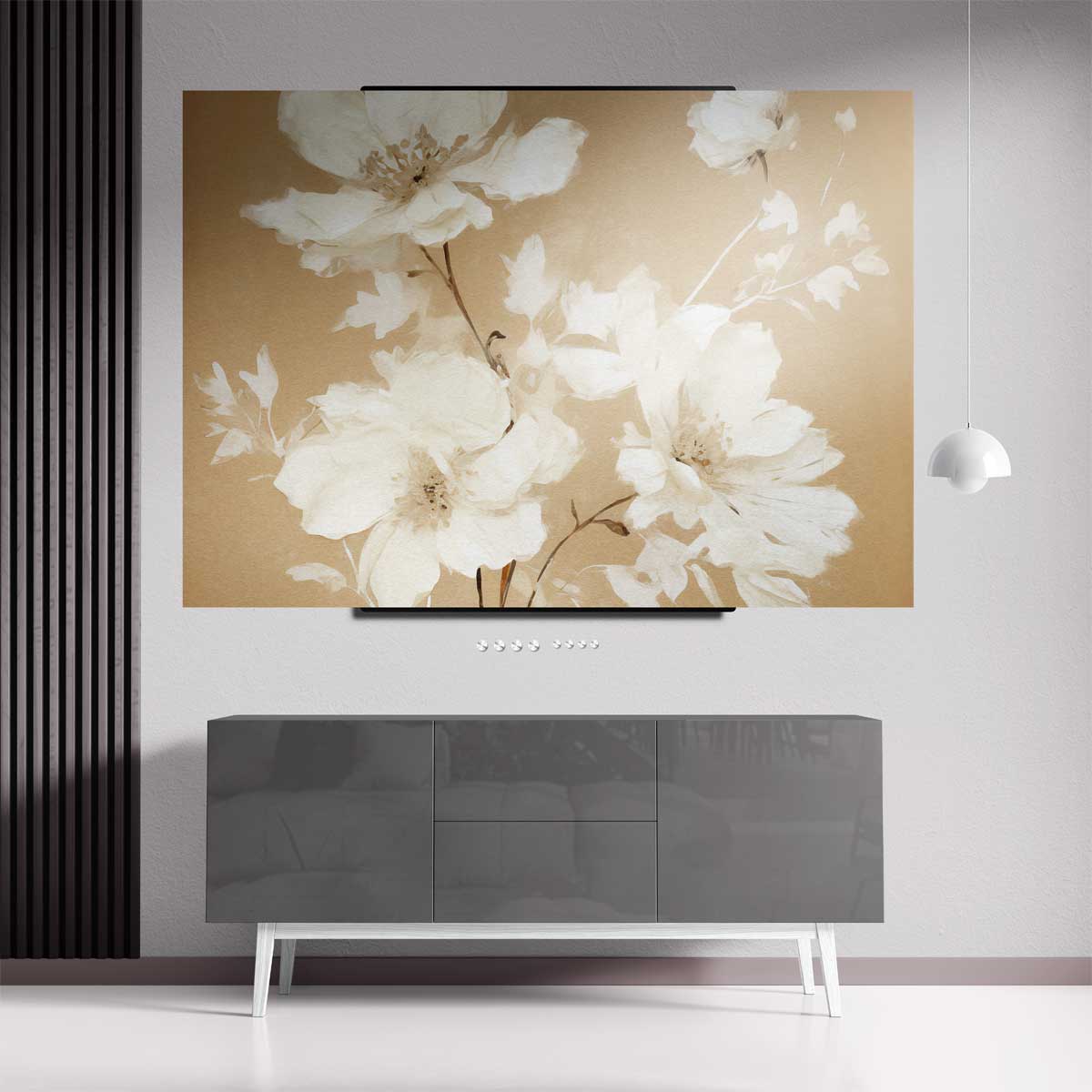 Elegante Bloemen op Beige Kunstwerk-canvas-dibond-plexiglas-wanddecoratie-WallArtistic