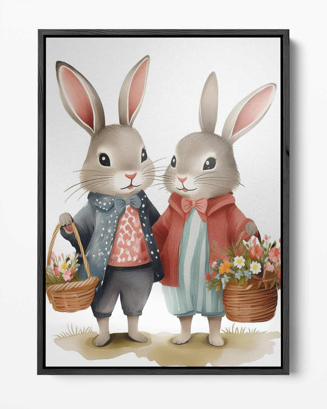 Schattige Konijntjes met Bloemenmanden Kunstwerk-canvas-dibond-plexiglas-wanddecoratie-WallArtistic