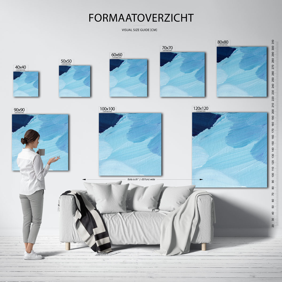 Blauwe penseelstreken Poster