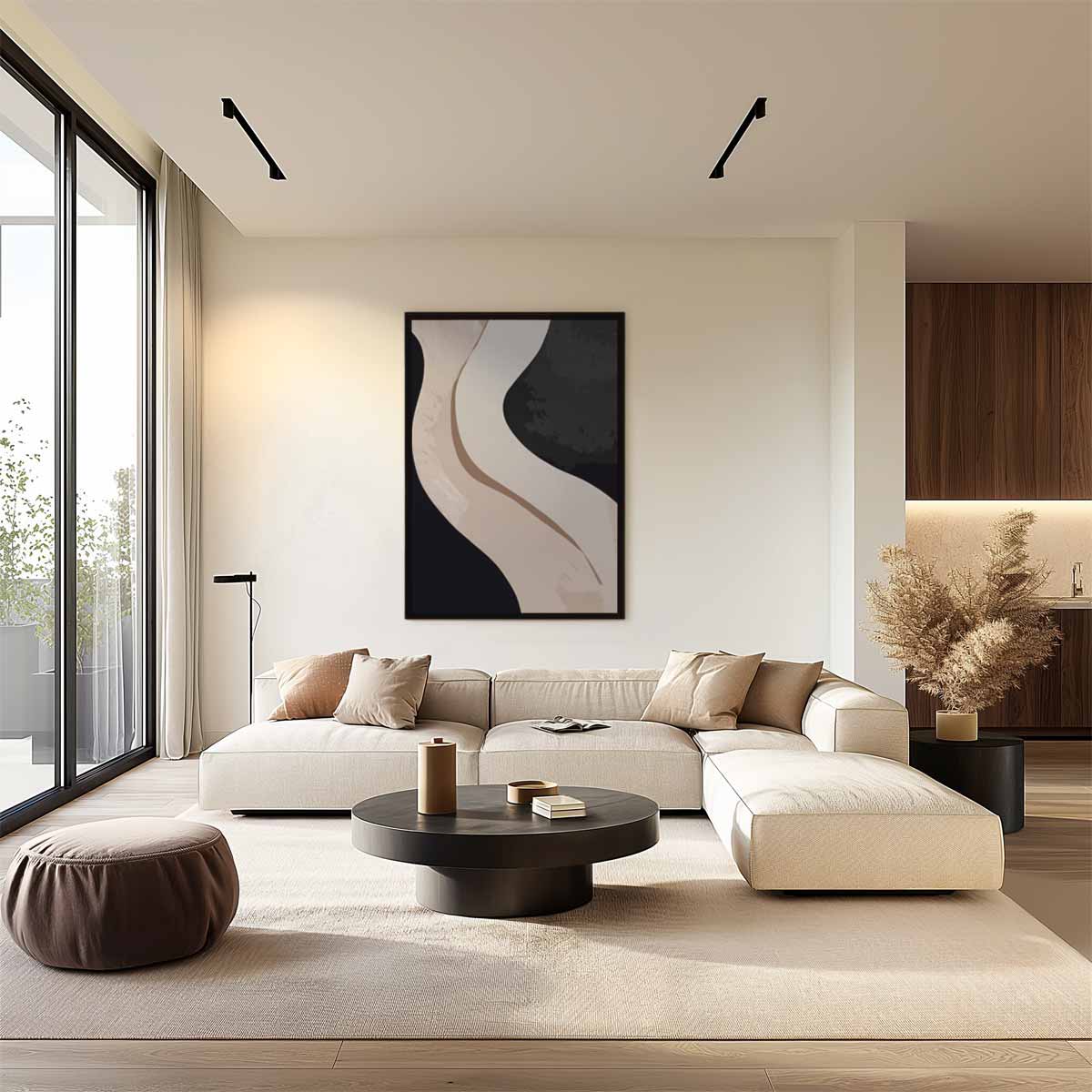 Abstracte Golven in Beige Kunstwerk-canvas-dibond-plexiglas-wanddecoratie-WallArtistic
