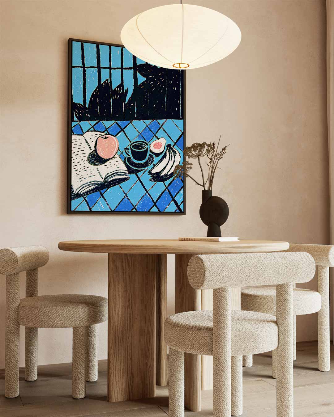 Ontspannen Ontbijt in Blauw Kunstwerk-canvas-dibond-plexiglas-wanddecoratie-WallArtistic