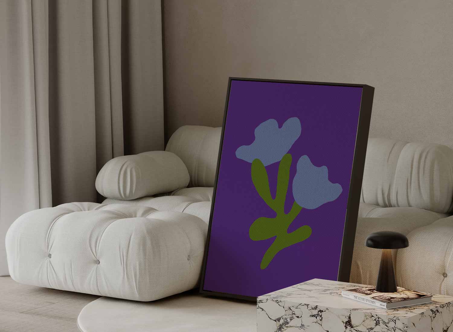 Blauwe Bloemfantasie Kunstwerk-canvas-dibond-plexiglas-wanddecoratie-WallArtistic