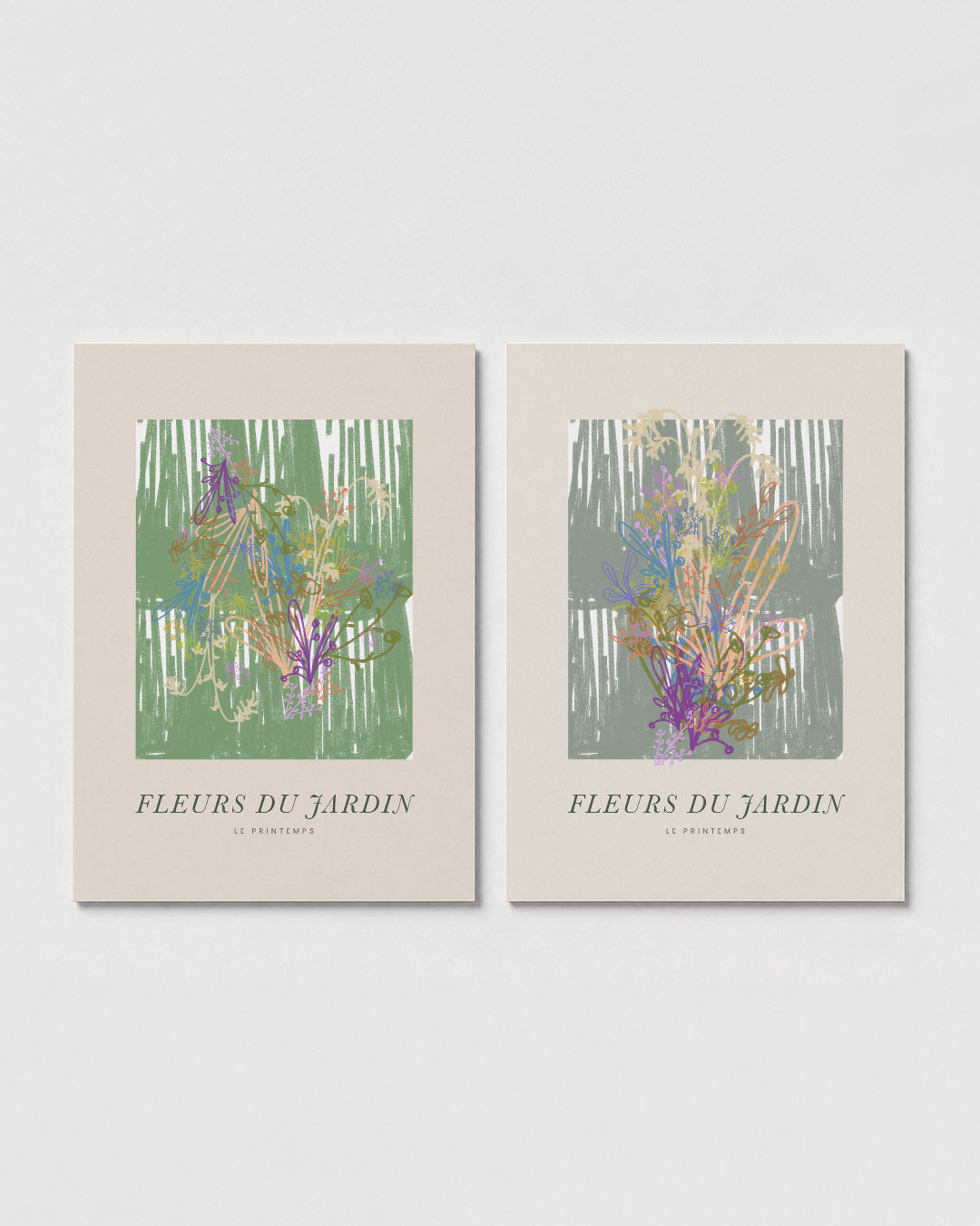 Bloemen en strepen Posterset