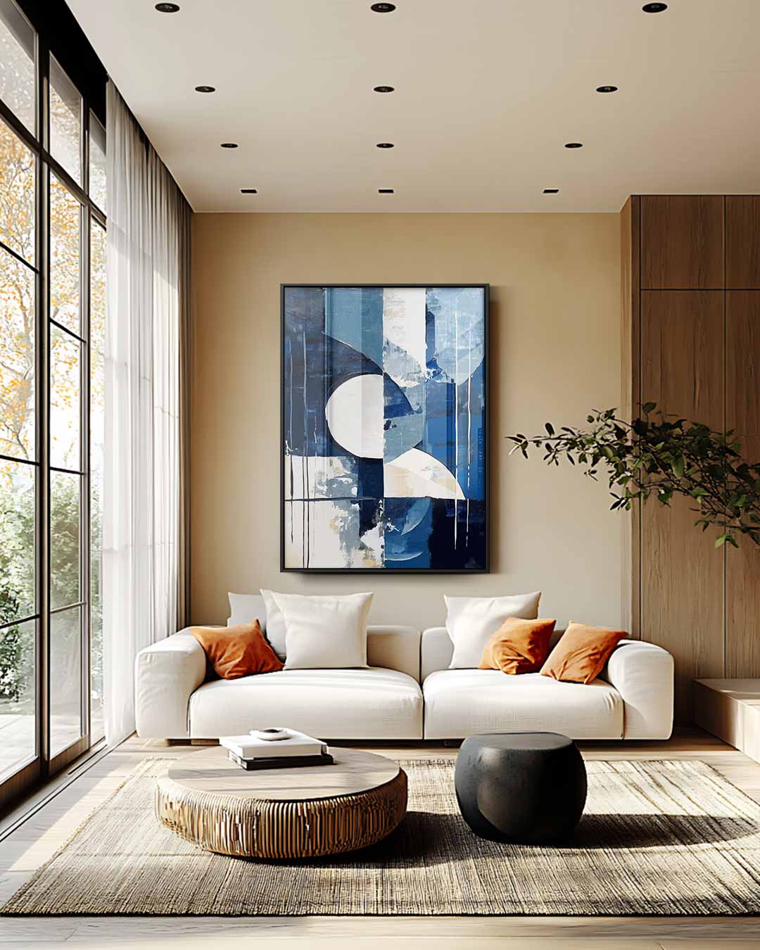 Abstracte Blauwe Geometrie Kunstwerk-canvas-dibond-plexiglas-wanddecoratie-WallArtistic