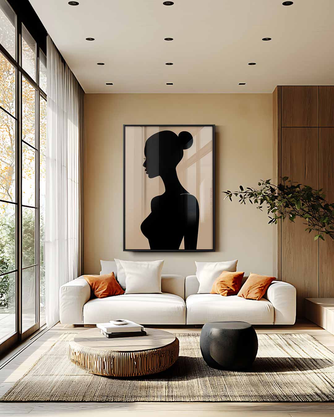 Elegante Vrouwelijke Silhouet Kunstwerk-canvas-dibond-plexiglas-wanddecoratie-WallArtistic