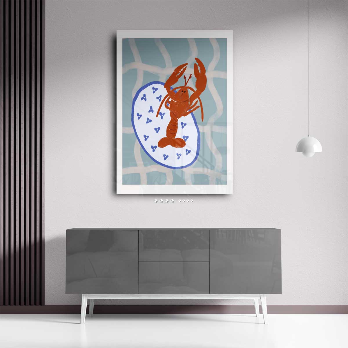 Dansende Kreeft op Servies Kunstwerk-canvas-dibond-plexiglas-wanddecoratie-WallArtistic