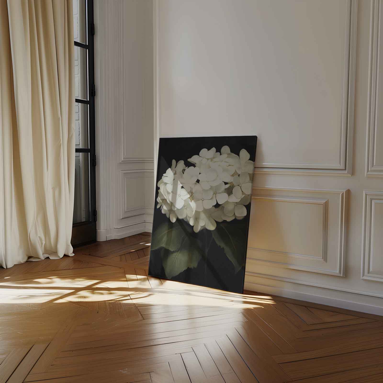 Elegante Witte Hortensia Bloemen Kunstwerk-canvas-dibond-plexiglas-wanddecoratie-WallArtistic