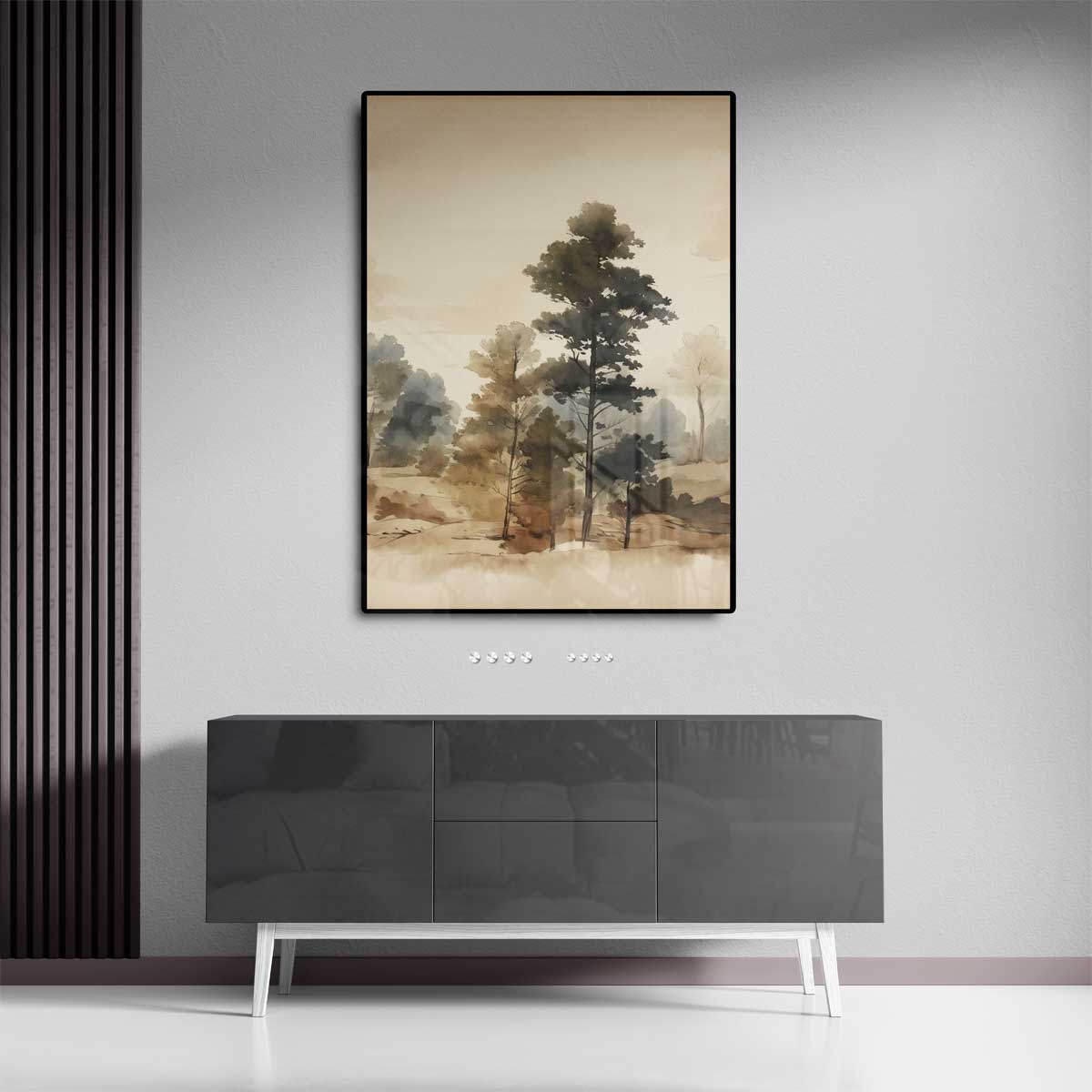 Tijdloze Boslandschap Aquarel Kunstwerk-canvas-dibond-plexiglas-wanddecoratie-WallArtistic
