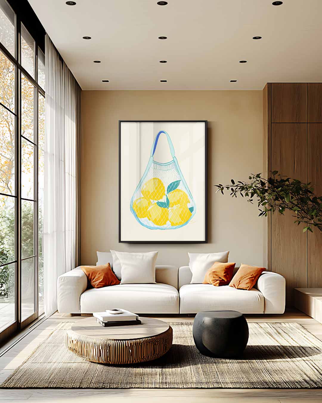 Citroenen in een Netzak Kunstwerk-canvas-dibond-plexiglas-wanddecoratie-WallArtistic